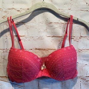 Victorias Secret padded bra 36B Pink lace hook